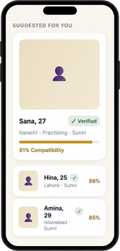 Suggested for you — match cards with compatibility scores